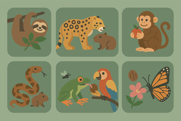 Naklejka premium Wildlife and nature icons set – flat, filled, animal and habitat symbols