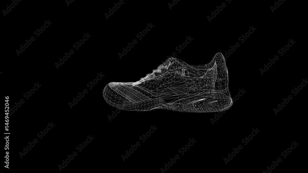 Poster 3d wireframe of a sneaker against a black background displaying technical precision