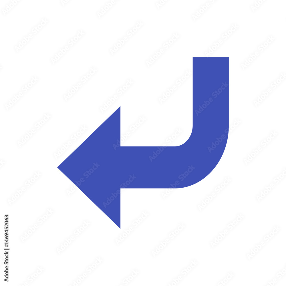 Aufkleber a blue arrow pointing left with a right angle turn on a white background indicating direction change