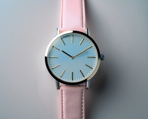 Pastel Colored Wristwatch on Clean White Surface