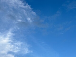 bright blue sky background with beautiful white clouds, clear sky in the afternoon