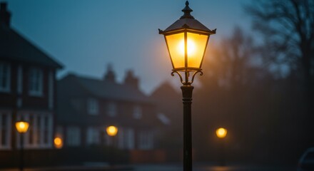 Illuminated street lamp post at night