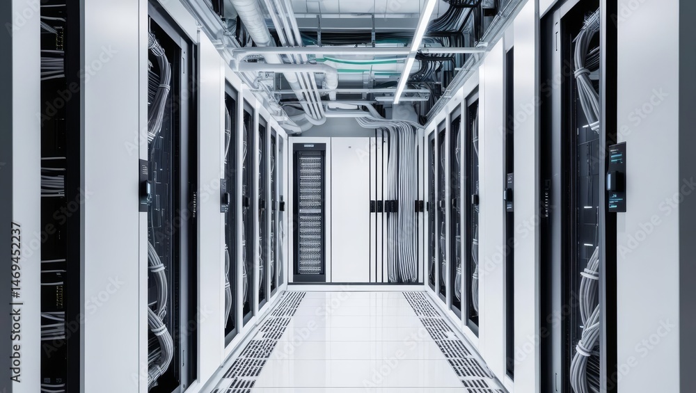 Aufkleber modern data center server room corridor - clean, modern data center server room corridor with white 
