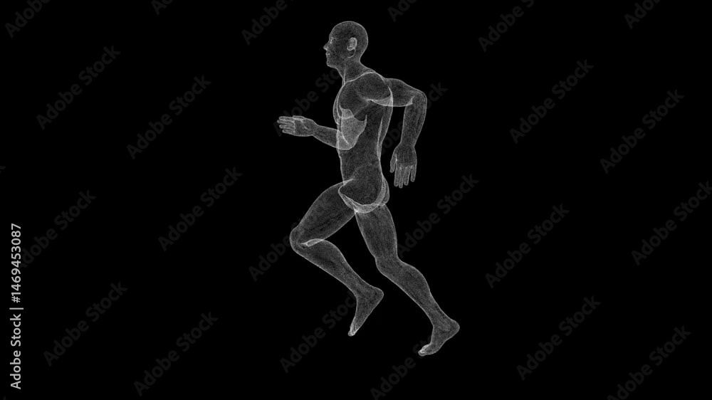 Poster dynamic wireframe runner in motion against dark background