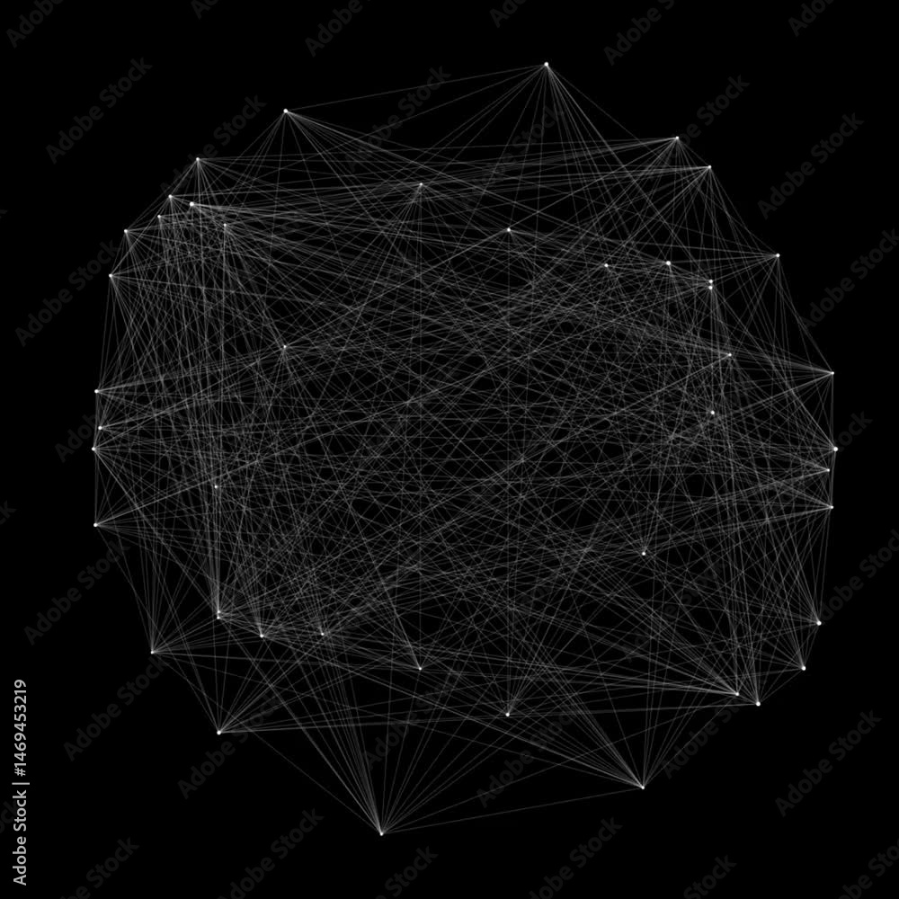 Poster abstract geometric network of lines and nodes in black background art