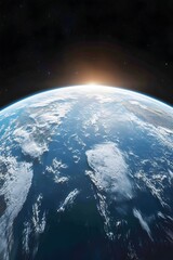 A breathtaking view of Earth from space, with a sunrise illuminating the planet's surface