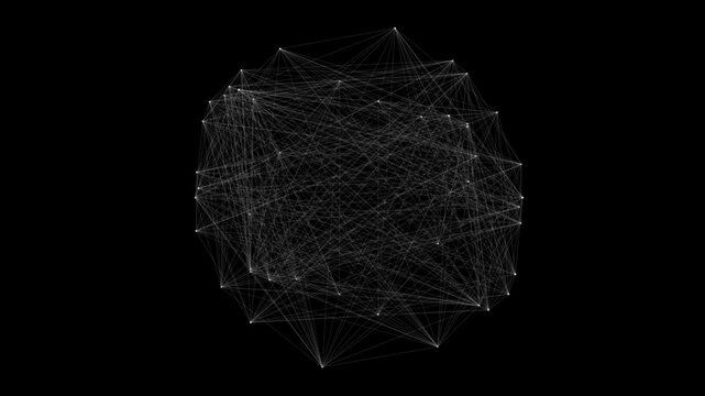 Complex Geometric Network of Interconnected Lines on Black Background