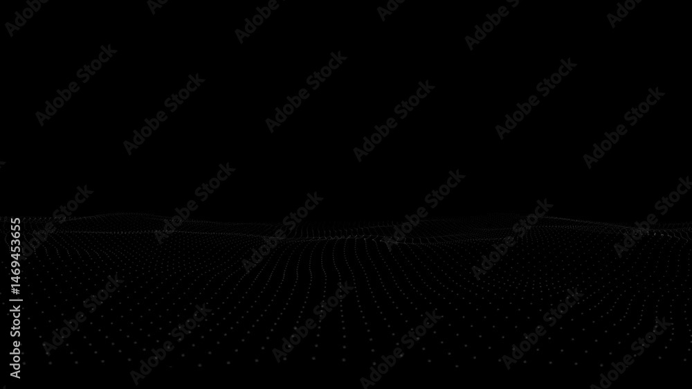 Aufkleber abstract black grid wave with dynamic moving points in dark energy space innovation