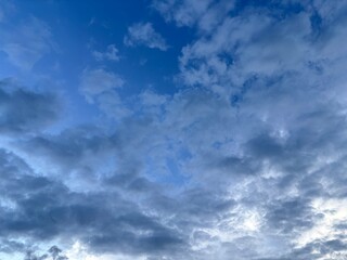 bright blue sky background with beautiful white clouds, clear sky in the afternoon