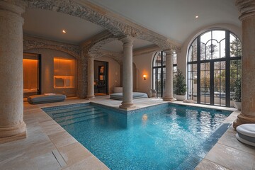 Luxurious indoor pool with spa-like features.