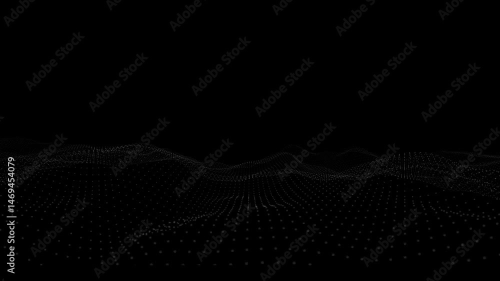 Poster digital waveform: abstract black and white 3d particle motion