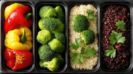 Healthy meal prep with fresh vegetables and grains home kitchen food photography bright decor