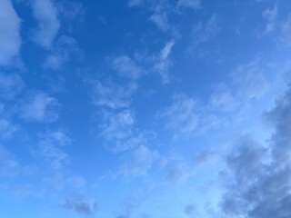 bright blue sky background with beautiful white clouds, clear sky in the afternoon