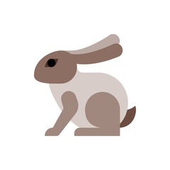 Illustration of a cute brown and white rabbit sitting with its ears perked up against a white background