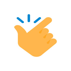 Illustration of a hand making a snapping gesture with blue lines above the fingers on a white background