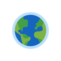 Illustration of earth with green continents and blue oceans inside a light blue circular border design