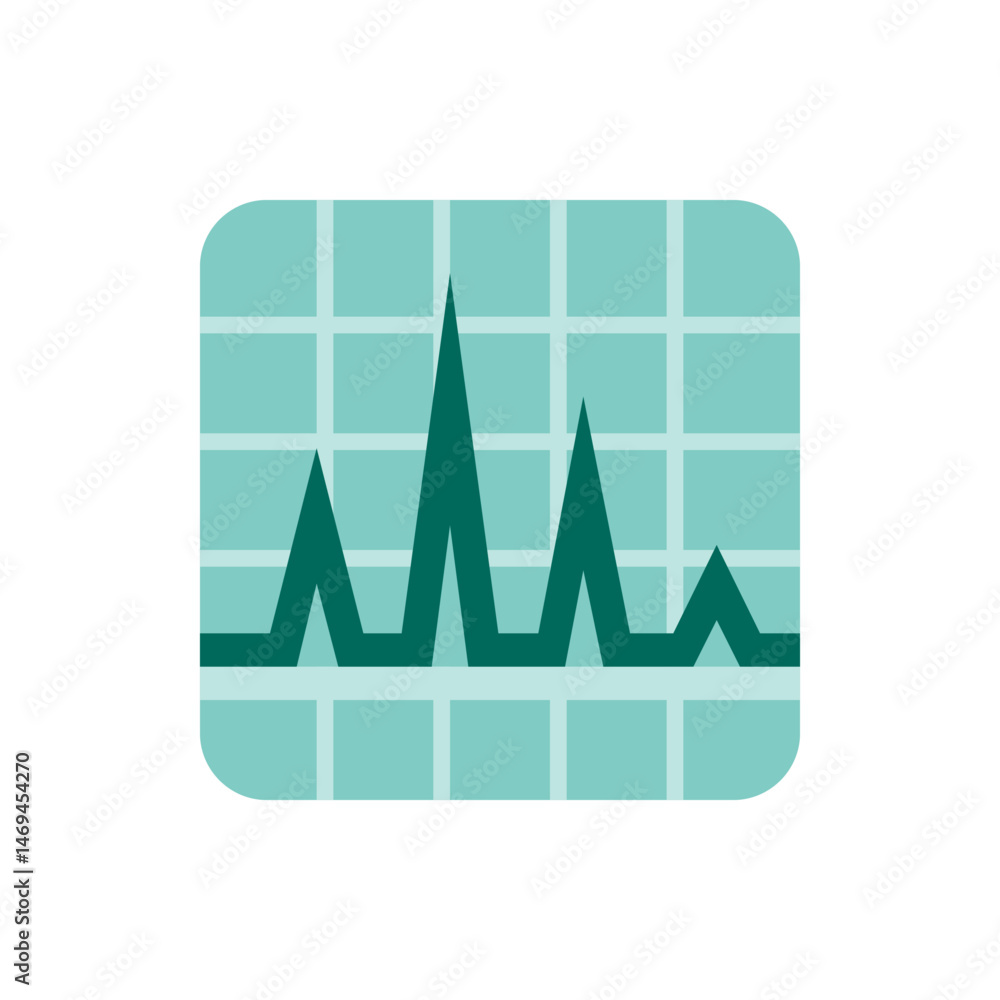 Poster a green line graph with sharp peaks displayed on a light green grid background inside a rounded squa