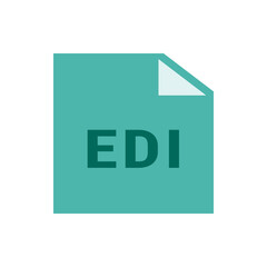 Illustration of a teal file document with a folded corner and the letters edi in dark teal color centered