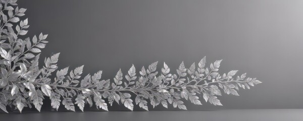 Shimmering silver leaf border, delicate lace details, elegant foliage , decorative, botanical