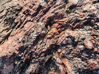 Close-up detail of a granite rock surface on the Danish island of Bornholm, showing its natural...