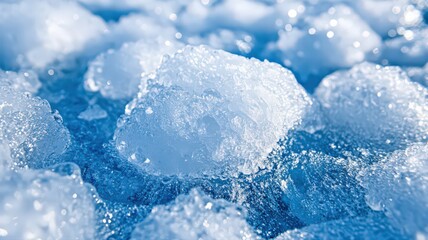 Obraz premium Glistening Ice Shards Macro Photography Showing Crystaline Texture on Light Blue Surface