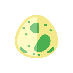 Illustration of a light yellow egg with green spots and patches on a white background in a flat style