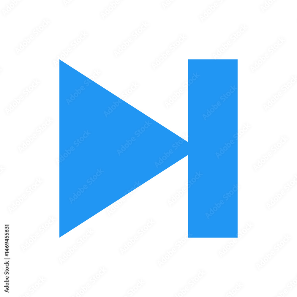 Poster blue next track icon with a right pointing triangle and a vertical bar on a white background design