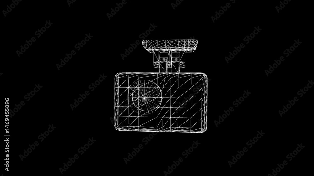 Poster 3d wireframe camera model render with high detail and precision in monochrome style