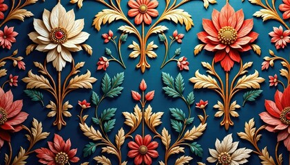 Intricate woven floral damask, elegant scrollwork, vintage, seamless pattern