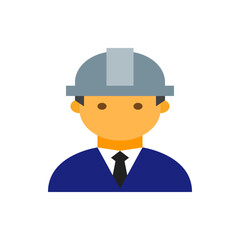 Illustration of a construction worker with a gray hard hat and a blue suit with a black tie design image