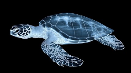 X-ray of a Turtle's Shell: X-ray image of a turtle, focusing on the internal structure of the shell and the skeletal system within. 
