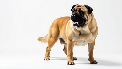 Obraz premium Majestic mastiff, powerful stance, white background, mastiff, powerful