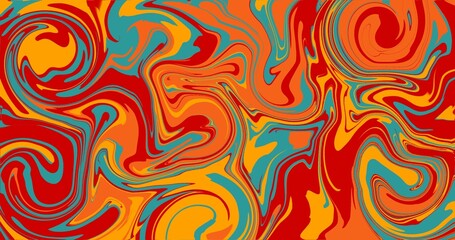 Vibrant fluid abstract background with swirling red, orange, yellow, and teal colors. Perfect for wallpapers, packaging, and creative projects.