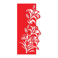 Vertical floral element with lily flowers, stencil for paper cutting and card making