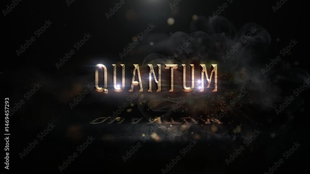 Poster quantum golden glitch text effect design cinematic title animation on black abstract background. 4k 