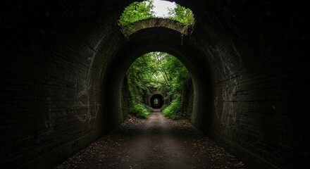 Mysterious tunnel path through lush vegetation