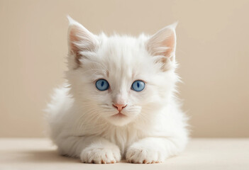 Charming Fluffy Kitten with Bright Blue Eyes and Soft Lighting