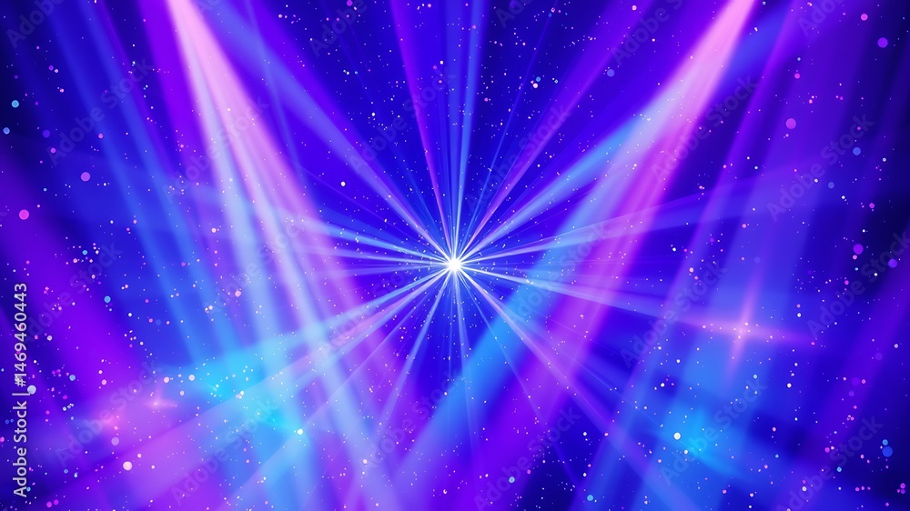 Poster abstract background with bright beams of light radiating from a central point in space