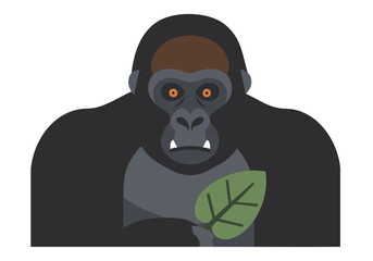 A stylized gorilla icon holds a leaf, representing endangered species. Flat design, vibrant colors, and clear composition for versatile use.