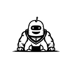 Stylized monochromatic robot character illustration with bold outlines and smooth shading