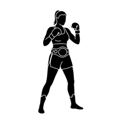 Accomplished Woman Boxer Silhouette Showcasing a Championship Belt After a Triumphant Match