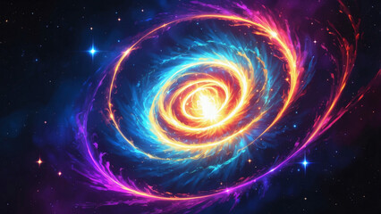 Obraz premium A mesmerizing view of a vibrant galaxy with swirling colors and bright stars scattered across space.