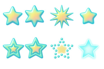 Obraz premium Vibrant 3d y2k stars icons set – glowing, gradient, outline, beaded. 3D icon set