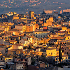 Toledo with Alcazar castle at sunset, Castilla-La Mancha, Spain	
