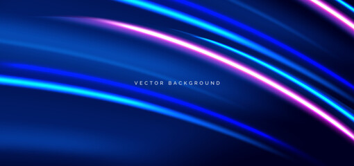 Beam blue and pink curved on dark blue background. Speed motion moving concept.