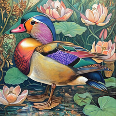 Vibrant Mandarin Duck Perched in Natural Habitat