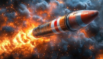Fototapeta premium Missile Launch Amidst Explosion