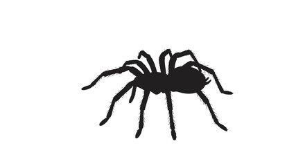 Black Tarantula Silhouette Crawling on White Background  