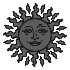 antique sun illustration; vintage solar depiction