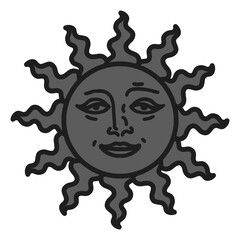 antique sun illustration; vintage solar depiction